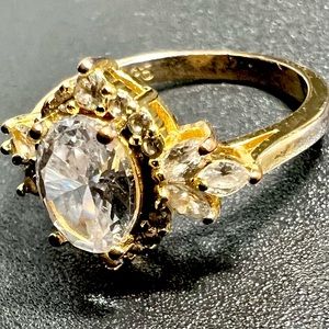 Vintage Sterling Silver Gold Plated Moissanite Oval Floral Engagement Ring Sz 6